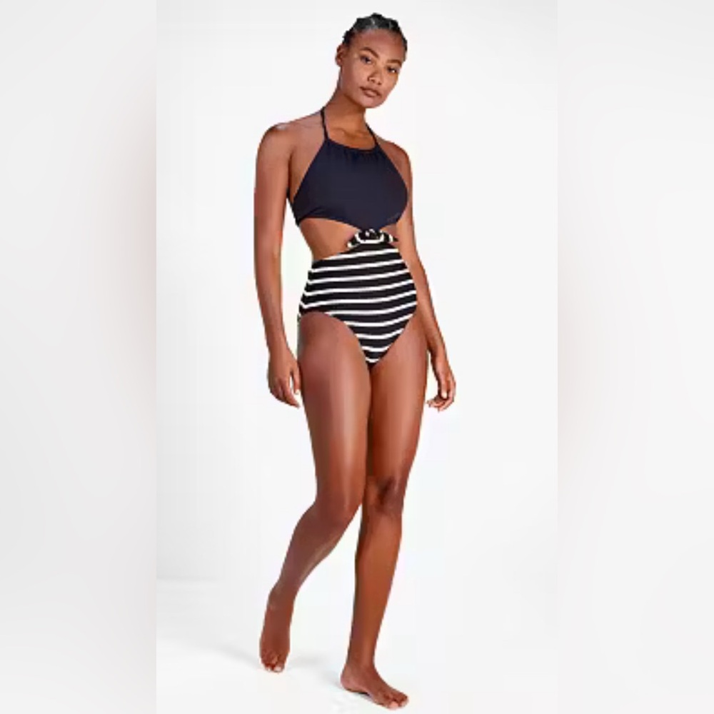 NWT [kate spade] new york Halter Cutout One Piece Black/White Swimsuit Womens XL - Picture 4 of 12